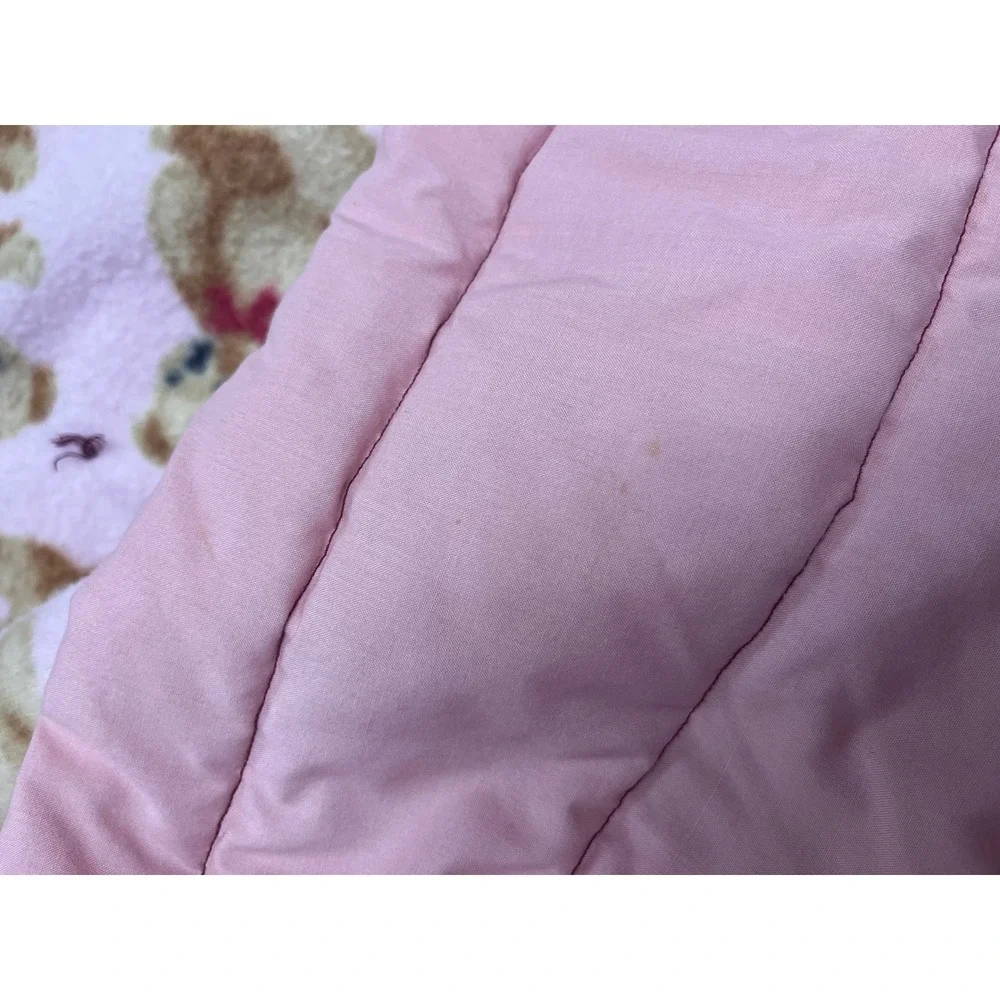 Vintage Pink Teddy Bear Baby Blanket Satin Trim Quilted Border Fleece 33x42
